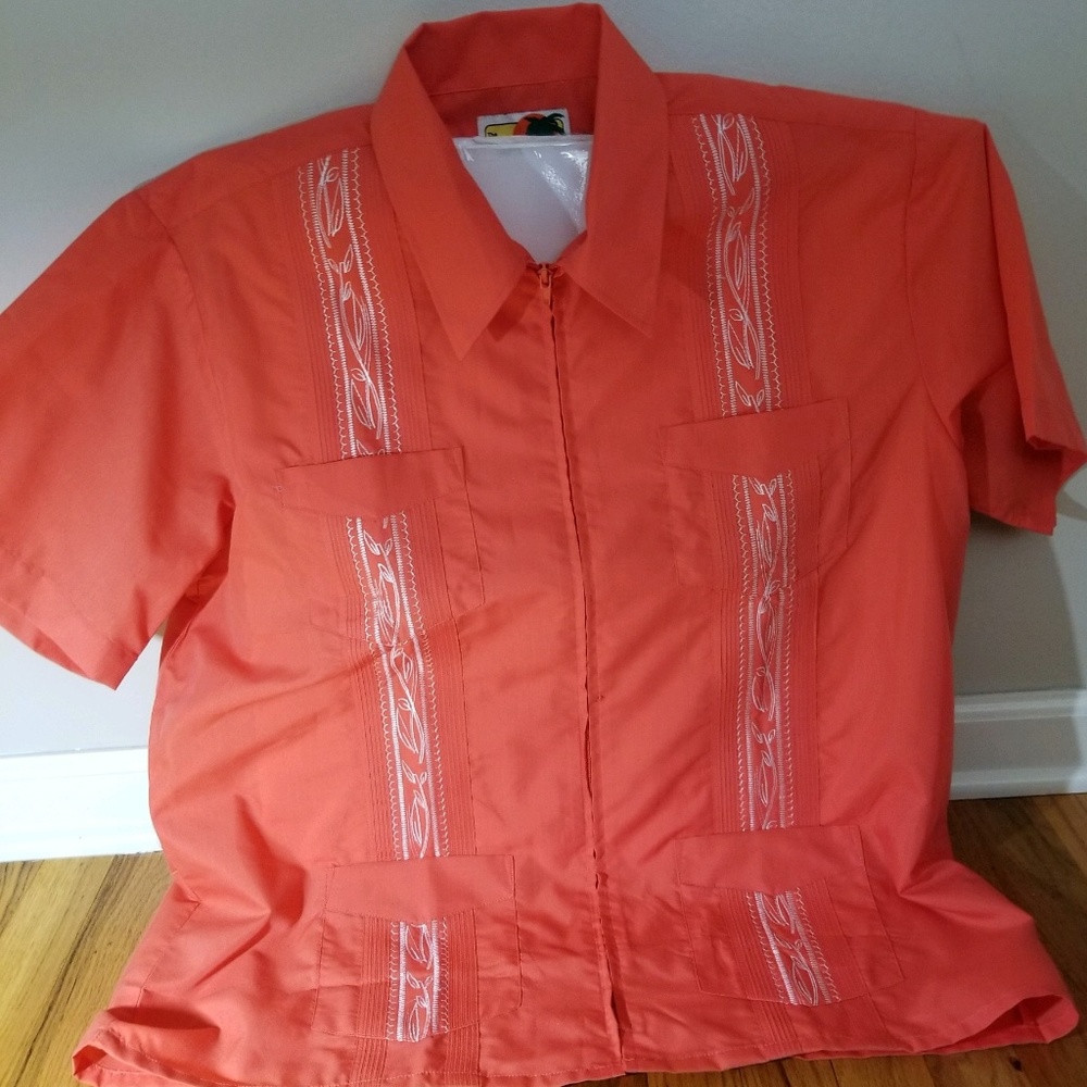 Haband Guayabera Mexican Wedding Shirt Coral L